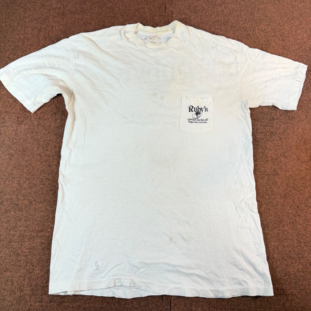 Vintage Belton Rubys Cowboy Bar Grill T Shirt Mens XL White Single Stitch 3063
